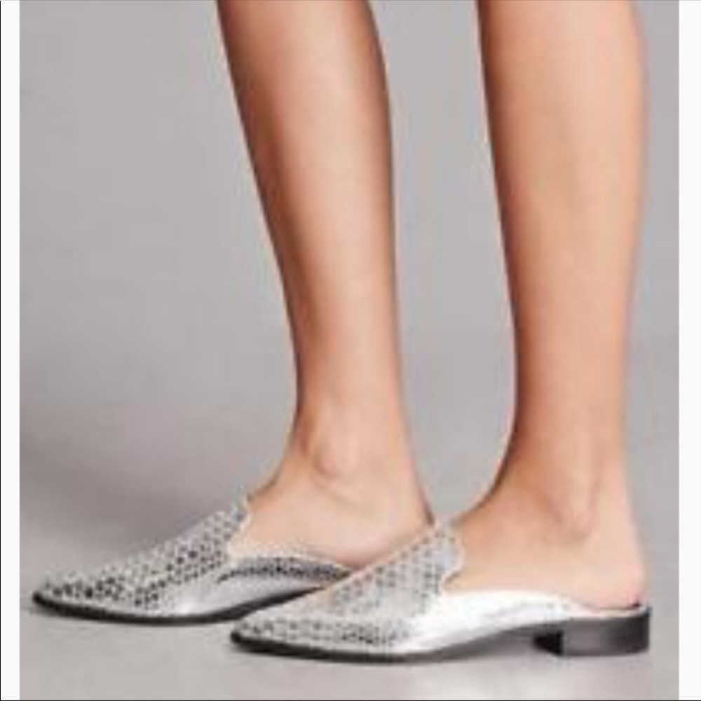 Shellys London Metallic Silver Snake Print Mules - Picture 2 of 5